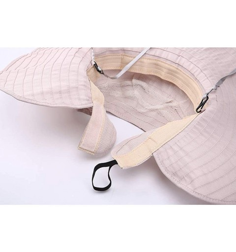 Sun Hats Women Wide Brim Sun Hats Foldable Summer Beach UV Protection Caps with Neck Cord - Light Pink - CA18R76MGS4 $12.05