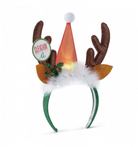 Headbands Reindeer Festive Green LED Light Up Adult's One Size Polyester Christmas Fashion Headband - C718ZN68CY7 $12.86