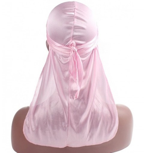 Skullies & Beanies Silk Durags for Men Waves-Long Tail Cool Doorags Scarf Chemo Wave Caps - Pink - C118EL83XTE $10.68