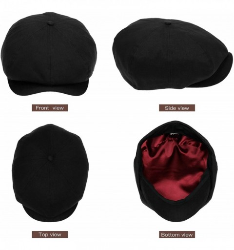 Newsboy Caps Newsboy Hats Men Flat Cap Gatsby Snap Classic Herringbone Twill Vintage 8 Panel Hat - Black - CA1985GL5KA $11.64