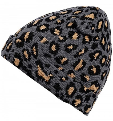 Fedoras Unisex Classic Knit Beanie Women Men Winter Leopard Hat Adult Soft & Cozy Cute Beanies Cap - Gray - C9192R5R7XO $7.88
