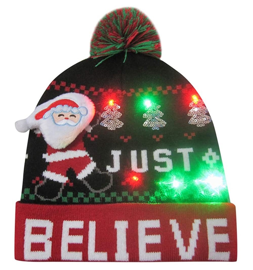 Bomber Hats LED Light-up Christmas Hat 6 Colorful Lights Beanie Cap Knitted Ugly Sweater Xmas Party - G - CR18ZMQY7NO $11.40