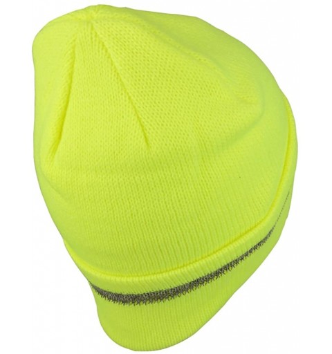 Skullies & Beanies High Visibility Reflective Striped Long Cuff Knit Beanie Hat - Safety Yellow - CA18686Y9UH $27.50