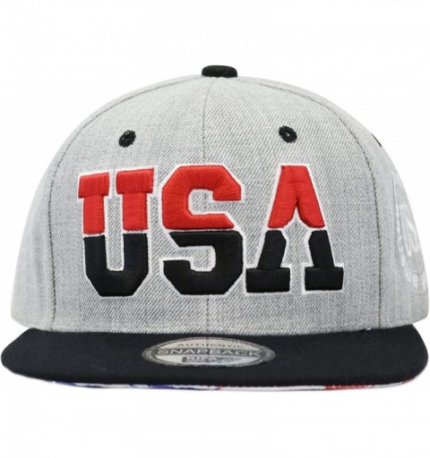 Baseball Caps Unisex Soft Heather Grey 3D USA Embroidered Snapback Cap Hat - Black - CD12E4OD781 $9.65