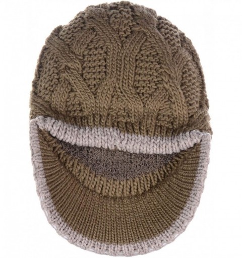 Skullies & Beanies Winter Fashion Knit Cap Hat for Women- Peaked Visor Beanie- Warm Fleece Lined-Many Styles - Olive-aran - C...