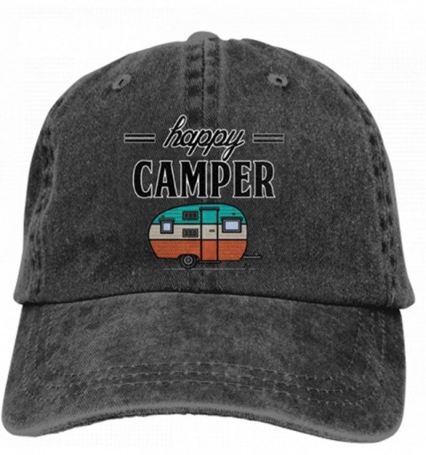 Baseball Caps Adults Happy Camper Denim Caps Hiking Baseball Caps Camping Unconstructed Hats - Black - CC18M5XY7XS $13.88