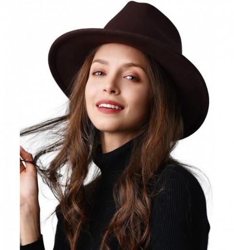 Fedoras 100% Wool Wide Brim Fedora Panama Hat with Belt Buckle Fedora Hats for Men Women - Black - CZ18ZINNTKM $56.38