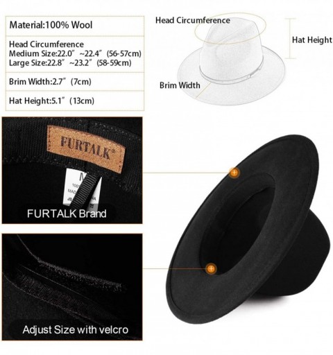 Fedoras 100% Wool Wide Brim Fedora Panama Hat with Belt Buckle Fedora Hats for Men Women - Black - CZ18ZINNTKM $25.28