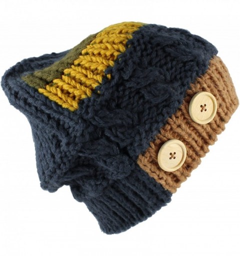 Skullies & Beanies Multi Color Stripe Corduroy Knit Slouchy Handmade Beanie Winter Ski Warm Hat - Navy - CH11SKQBJMV $17.71