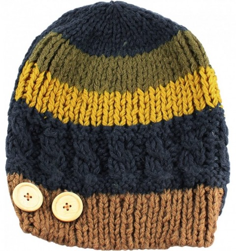 Skullies & Beanies Multi Color Stripe Corduroy Knit Slouchy Handmade Beanie Winter Ski Warm Hat - Navy - CH11SKQBJMV $8.74