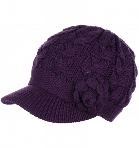 Newsboy Caps Womens Winter Chic Cable Warm Fleece Lined Crochet Knit Hat W/Visor Newsboy Cabbie Cap - CB18ZO8MZTN $20.48