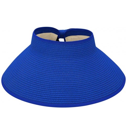 Sun Hats Sun Visors for Women Summer Beach Straw Hat Wide Brim Ponytail Sun Hat Visor Hat - Royal Blue - C2198KD8IKS $9.68