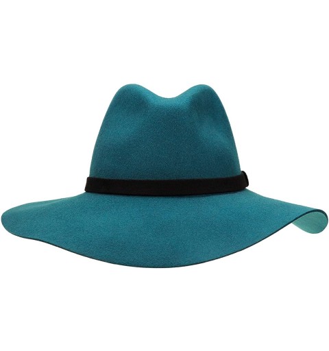 Fedoras Womens Felt Fedora Hat-100% Australian Wool Girl's Wide Brim Vintage Panama Derby Hats - Teal - CA1944QCXTN $31.69