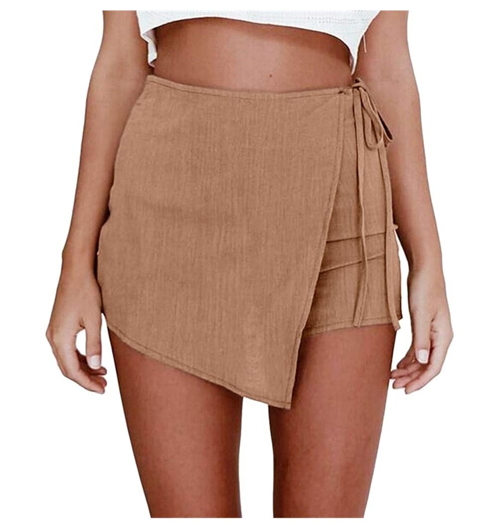 Headbands Women Skorts Shorts Skirt- Solid Color High Wiast Irregular Hem Wrap Culottes Summer Breathable Casual Mini Skirt -...