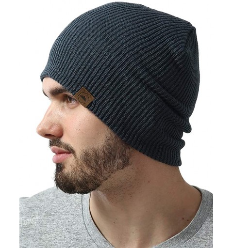 Skullies & Beanies Winter Beanie Knit Hats for Men & Women - Warm- Stretchy & Soft Daily Ribbed Toboggan Cap - Dark Gray - C8...