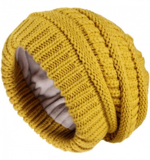 Skullies & Beanies Winter Beanie Hats for Women Cable Knit Fleece Lining Warm Hats Slouchy Thick Skull Cap - Pure Yellow - C1...