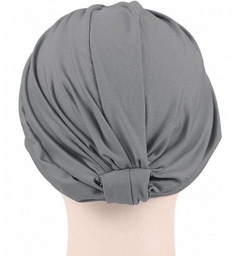 Skullies & Beanies Chemo Turbans for Women Pre Tied Cotton Vintage Cover Twist Pleasted Hair Caps - Style1-gray-1 Pair - CY18...