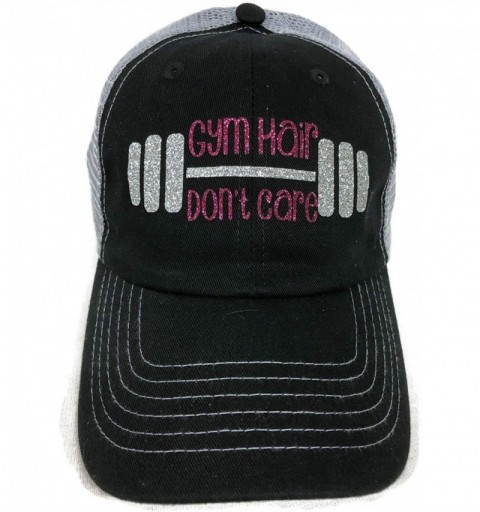 Baseball Caps Glitter Gym Hair Don't Care Black/Grey Trucker Cap Hat Fitness - Silver/Hot Pink Glitter - CZ12GU4BGCR $24.76