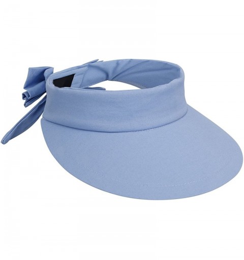 Visors Women's Packable Wide Brim SPF 50+ UV Protection Sun Visor Hat w/Bow - Sky Blue - CU18CA8IQYO $11.18