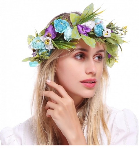 Headbands Rose Flower Headband Floral Crown Garland Halo - 1 Blue Purple - CI18D63T8NG $15.60