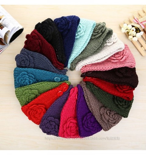 Skullies & Beanies Women's Fashion Crochet Flowers Headband Knitted Hat Cap Headwrap Bands - Black - C0187IKLZW4 $13.31