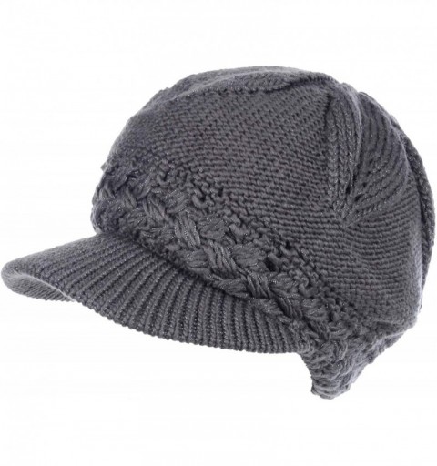 Newsboy Caps Womens Winter Chic Cable Warm Fleece Lined Crochet Knit Hat W/Visor Newsboy Cabbie Cap - CU1860CRNHW $17.18