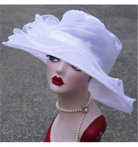 Sun Hats Summer Elegant Women Kentucky Derby Wide Brim for Women Wedding Party Church Occasional Organza Sun Hat - White - CX...