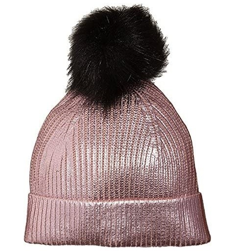Skullies & Beanies Women's Solid Metallic Cuff Hat - Blush - CA182I9D062 $23.23