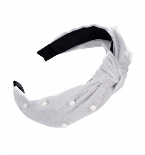 Headbands Headbands for Women Vintage Twisted Faux Pearl Tie Beading Wide Hair Hoop Headwear Hairband (Gray) - Gray - CS18T63...