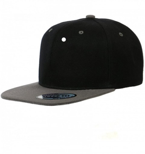 Baseball Caps Blank Adjustable Flat Bill Plain Snapback Hats Caps - Black/Dark Grey - CD1264YODBT $12.10