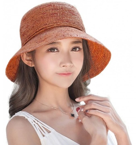 Sun Hats Womens Floppy Straw Sun Hats Summer Beach Accessories Wide Brim Hand-Made - 16023_orange - CW12FVRA38V $46.34