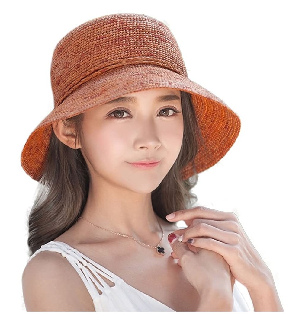 Sun Hats Womens Floppy Straw Sun Hats Summer Beach Accessories Wide Brim Hand-Made - 16023_orange - CW12FVRA38V $26.22