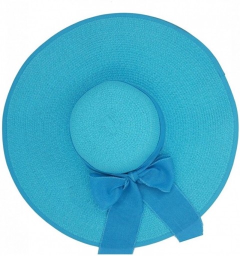 Sun Hats UPF50+ Women's Foldable Bowknot Straw Floppy Wide Brim Sun Hat Beach Cap Muti Colors - Azure - C6183GWZ5OU $16.12
