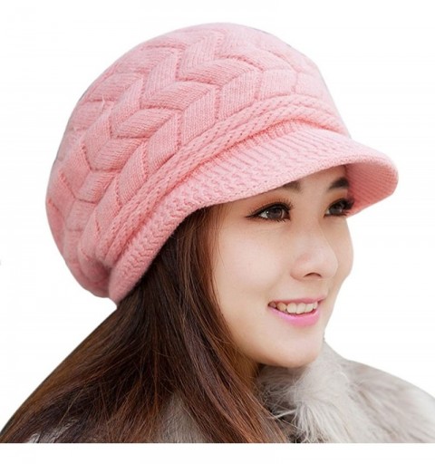 Bucket Hats Women Winter Beanie Hat Solid Knitted Beret Newsboy Skull Cap - Pink - CW18LHCU0N6 $10.35