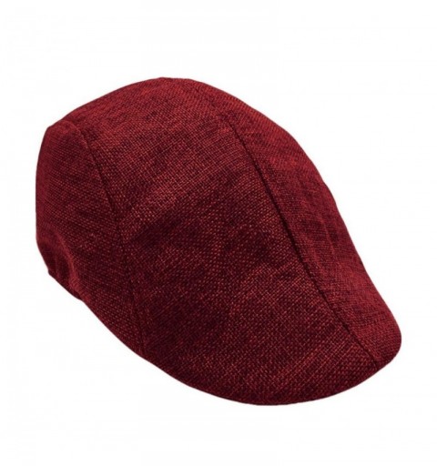 Newsboy Caps Flat Gatsby Hat for Men-Flat Ivy Newsboy Driving Hat Cap Breathable Beret Flat Cap (Wine Red) - Wine Red - CO18E...
