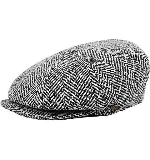Newsboy Caps Men's Wool Newsboy Cap- Herringbone Driving Cabbie Tweed Applejack Golf Hat - 1594-black - C61896NTKA5 $16.52
