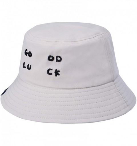 Bucket Hats Unisex Fashion Unique Word Embroidered Bucket Hat Summer Fisherman Cap for Men Women Teens - Good Luck White - CX...