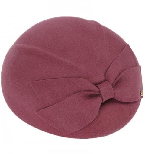 Berets Womens Wool Felt French Berets Bowler Hat Artist Boina Bowknot Cap - Pink - C918LTXKHKU $26.97
