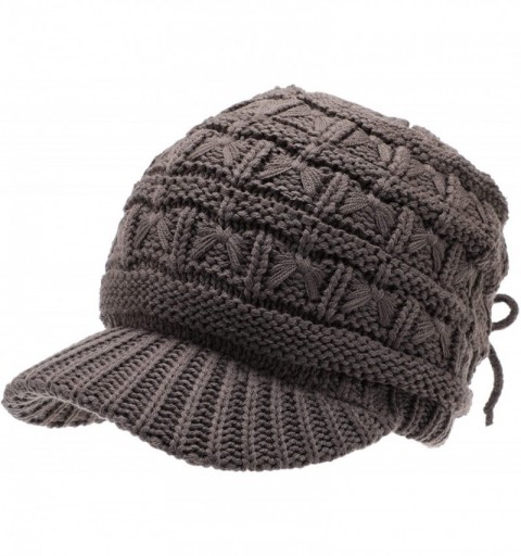 Skullies & Beanies Women's Knitted Newsboy Hat Double Layer Visor Beanie Cap with Soft Warm Fleece Lining - C5194SLZWOR $15.08