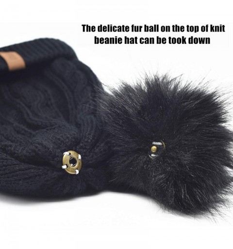 Skullies & Beanies Knit Pom Beanie Hat Scarf Set for Womens Mens Winter Ski Hat Slouchy Skull Cap with Fleece Lined - Black -...