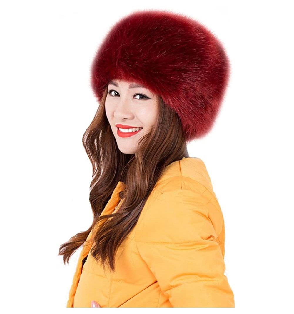 Skullies & Beanies Faux Fur Warm Hat for Women Russian Cossack Style Winter - Wine Red - CS128TE8TAR $18.54