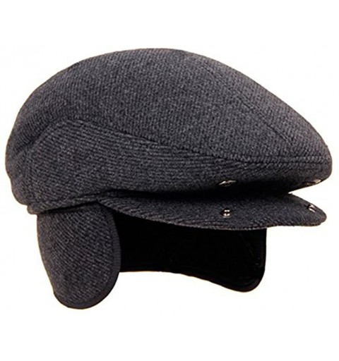 Skullies & Beanies Men Flat Cap with Earmuffs Grey Fall Winter Peaked-Thick Beanie Hat - Xl-24inch - C7187K252O2 $40.80