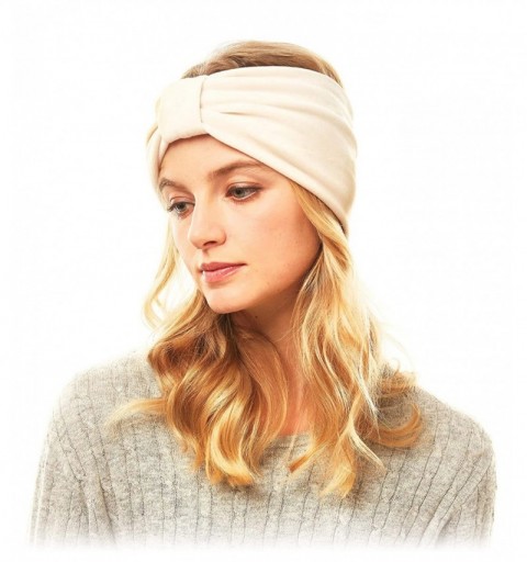 Cold Weather Headbands Women Winter Soft Velvet Knotted Headwrap Headband Turban Style Ear Warmer (Velvet Solid - Ivory) - CO...