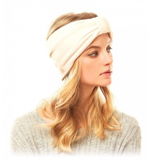 Cold Weather Headbands Women Winter Soft Velvet Knotted Headwrap Headband Turban Style Ear Warmer (Velvet Solid - Ivory) - CO...