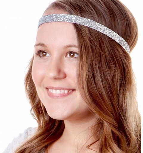 Headbands 2pk Women's Adjustable Non Slip Skinny Bling Glitter Headband Silver Duo Pack - Silver & Gunmetal - CN11RV4TAB9 $12.30
