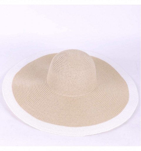Sun Hats Womens Wide Brim Straw Hat Floppy Beach Sunhat Foldable Summer Cap UPF 50+ - 17cm-beige/White - CE1905Y2X0H $21.61