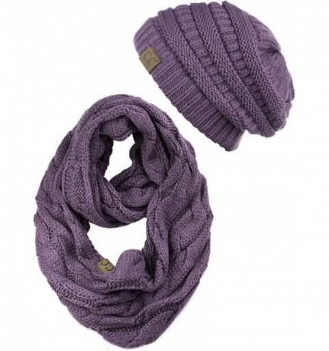 Skullies & Beanies Unisex Soft Stretch Chunky Cable Knit Beanie and Infinity Loop Scarf Set - Violet - CT18KHAZCOL $27.87