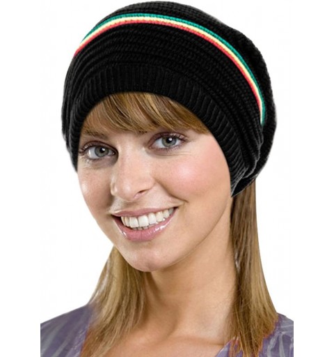 Skullies & Beanies Men/Women's Retro Oversized Slouchy Winter Knit Beanie Hat - Color Stripes_black - CK186WOL0G7 $8.81