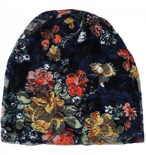 Skullies & Beanies Cancer Chemo Hat Flower Beanie Scarf Ethnic Cloth Print Turban Bonnet India Hat Handwear - B---navy - CH18...