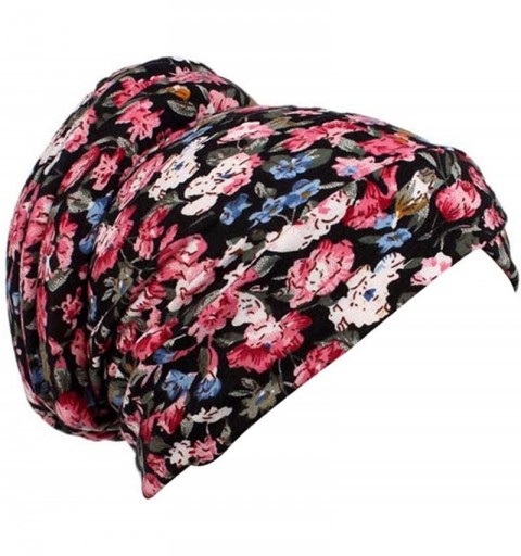 Skullies & Beanies Women Girl Floral Embroidery Chemo Hat Beanie Turban Wrap Cap for Cancer - E - CB185A4RRGI $9.33